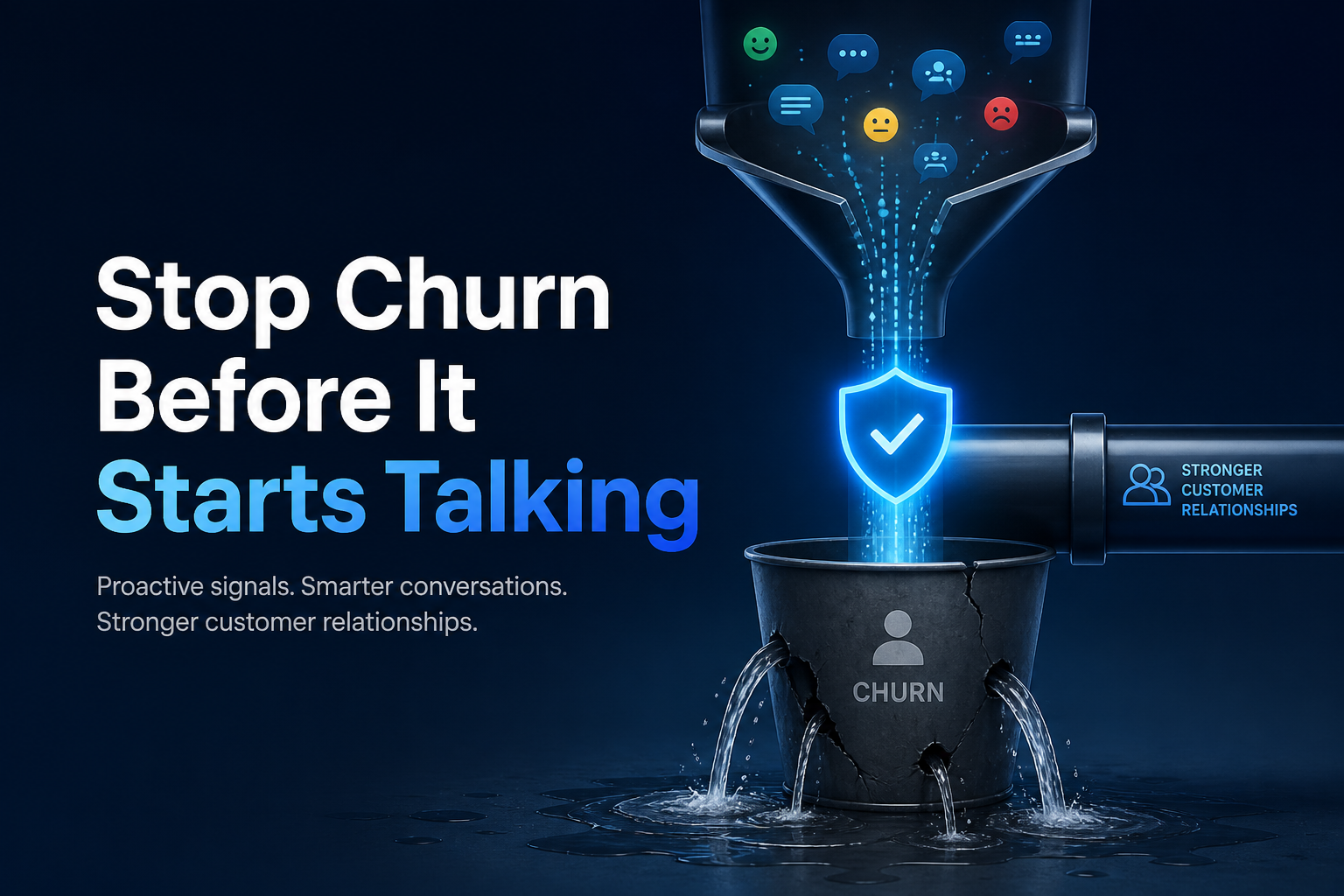 Stop churn before it starts talking — proactive signals funnel through shield to stronger relationships