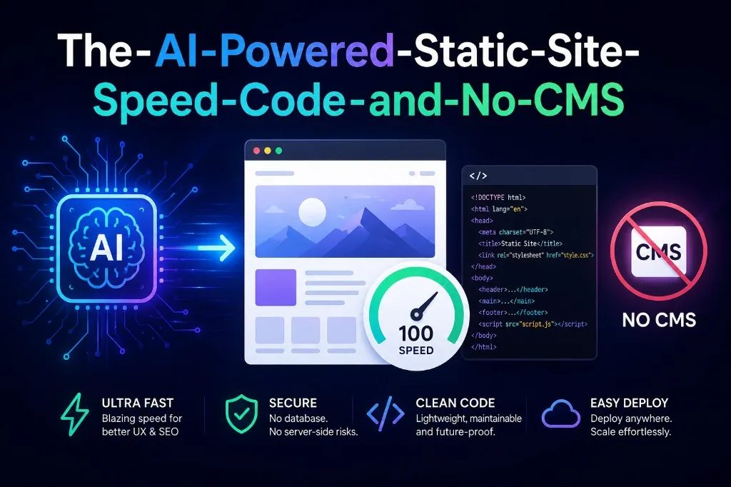 Static site files in a GitHub repository with an AI assistant and a GitHub Pages deployment pipeline